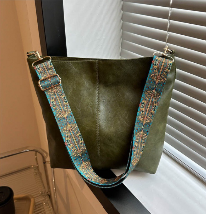 SAMA PU Bucket Shoulder Crossbody Bag – Large Capacity