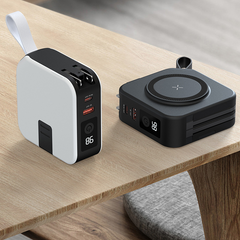 SAMA 5-in-1 magnetic wireless power bank 10,000mAh with USB, fast-charge, Black/White