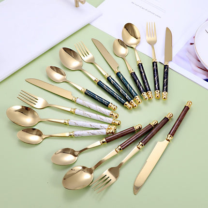 24-Piece 410 Stainless Steel Cutlery Set – Gold & Black