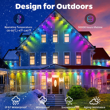 SAMA - 100FT RGB Outdoor Eaves LED Lights IP67 APP Control Christmas Decor