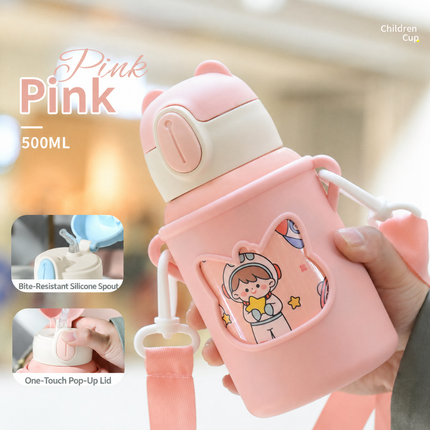 Kids Stainless Steel Straw Thermos Cup - 450–480 mL