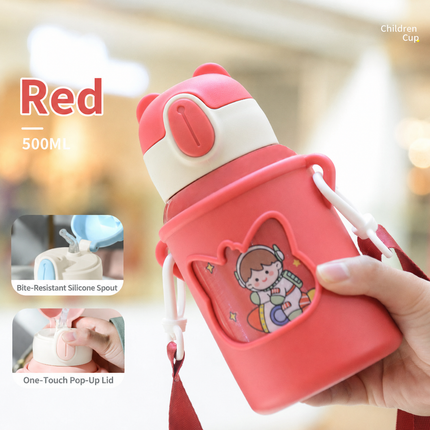 Kids Stainless Steel Straw Thermos Cup - 450–480 mL