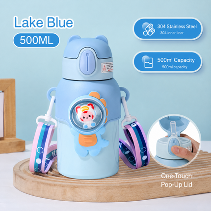 Kids Stainless Steel Straw Thermos Cup - 450–480 mL