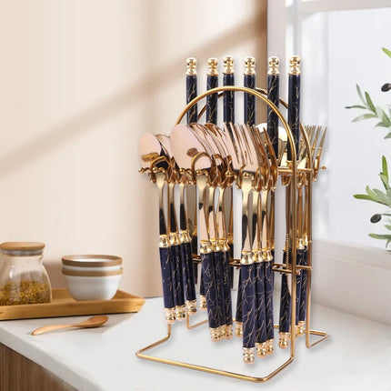 24-Piece 410 Stainless Steel Cutlery Set – Gold & Black