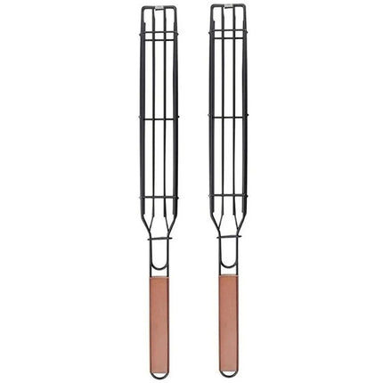 SAMA Nonstick BBQ Kebab Grilling Basket – Latching Lid, Rosewood