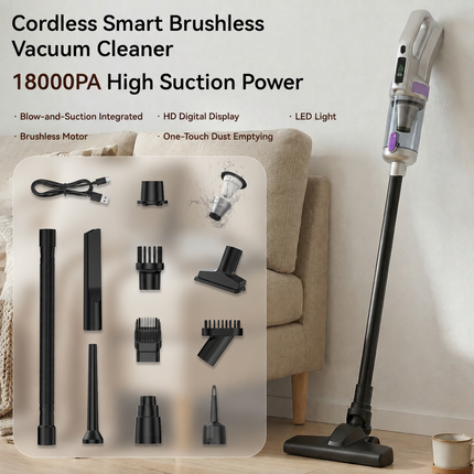 18,000Pa 10-in-1 Cordless Brushless Handheld Vacuum with Digital Display