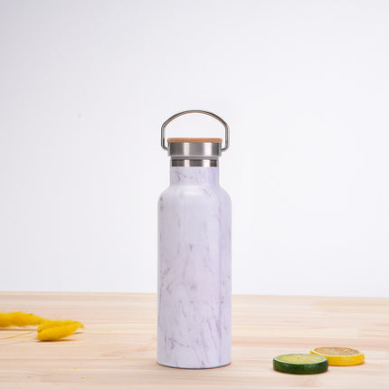 500 mL Printed Stainless Steel Thermos Bottle with Bamboo Lid