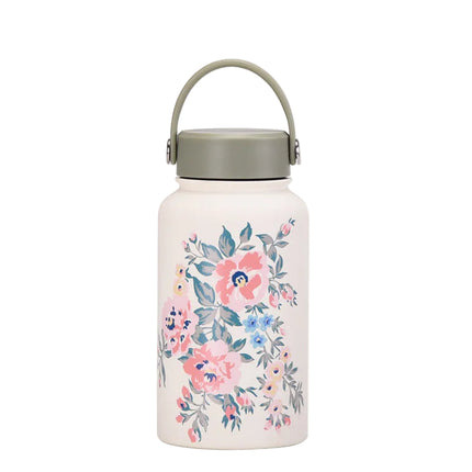 White Printed Stainless Steel Thermos Cup with Straw - 350–1000 mL