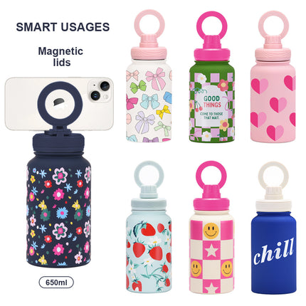 650 mL Stainless Steel Thermos Bottle with Magnetic Phone Holder