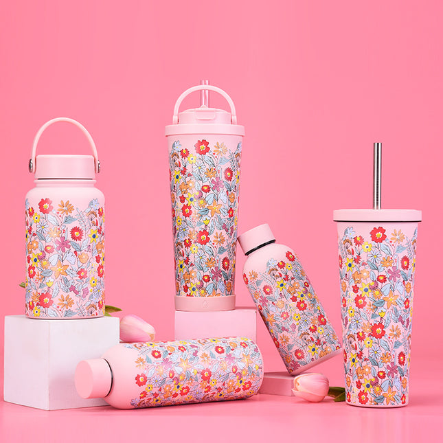Printed Wide-Mouth Stainless Steel Thermos Cup with Straw - 350–1000 mL