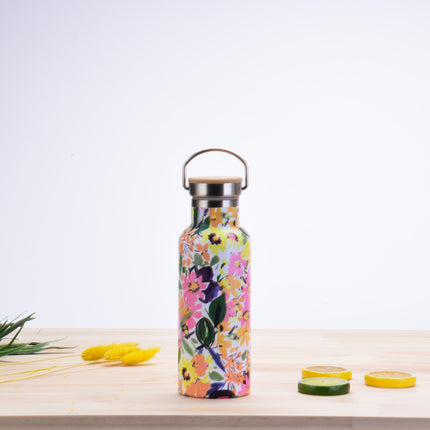 500 mL Printed Stainless Steel Thermos Bottle with Bamboo Lid