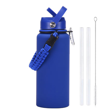 1 L Stainless Steel Thermos Bottle with Straw and Braided Strap