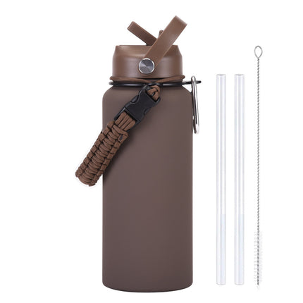 1 L Stainless Steel Thermos Bottle with Straw and Braided Strap