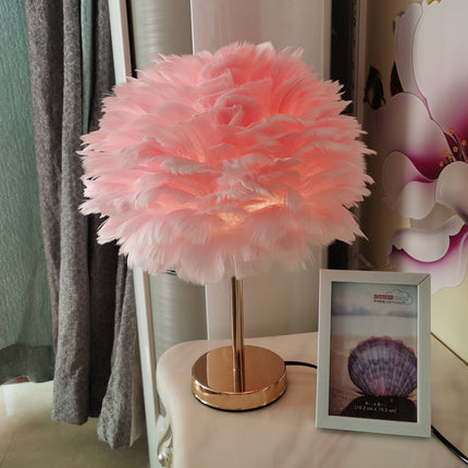 Nordic Feather Table Lamp with Gold Metal Stand