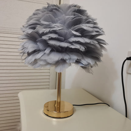 Nordic Feather Table Lamp with Gold Metal Stand