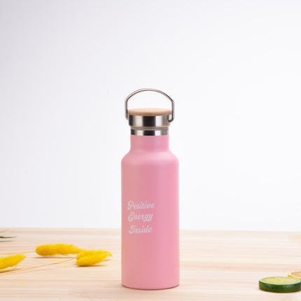 500 mL Printed Stainless Steel Thermos Bottle with Bamboo Lid