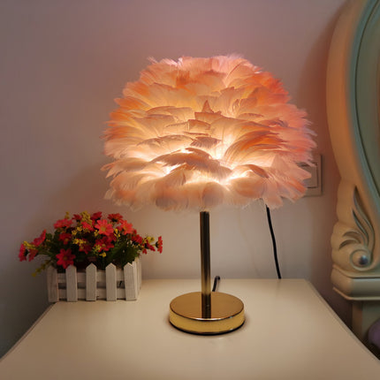 Nordic Feather Table Lamp with Gold Metal Stand