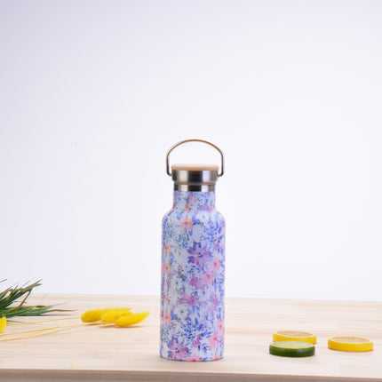 500 mL Printed Stainless Steel Thermos Bottle with Bamboo Lid