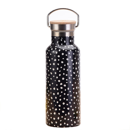 500 mL Printed Stainless Steel Thermos Bottle with Bamboo Lid