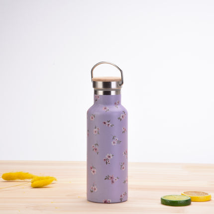 500 mL Printed Stainless Steel Thermos Bottle with Bamboo Lid