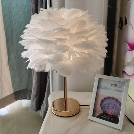 Nordic Feather Table Lamp with Gold Metal Stand