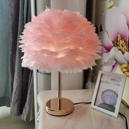 Nordic Feather Table Lamp with Gold Metal Stand