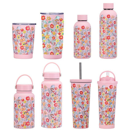 Printed Wide-Mouth Stainless Steel Thermos Cup with Straw - 350–1000 mL