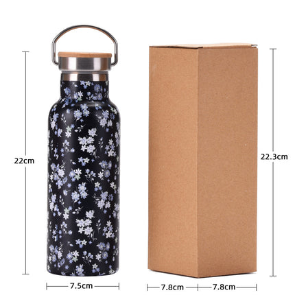 500 mL Printed Stainless Steel Thermos Bottle with Bamboo Lid