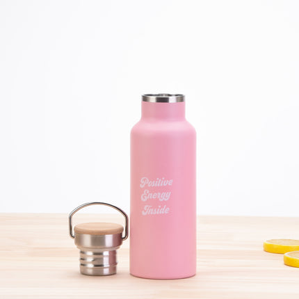 500 mL Printed Stainless Steel Thermos Bottle with Bamboo Lid