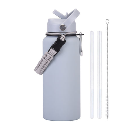 1 L Stainless Steel Thermos Bottle with Straw and Braided Strap