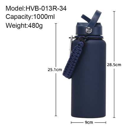 1 L Stainless Steel Thermos Bottle with Straw and Braided Strap