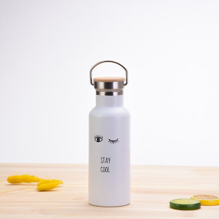 500 mL Printed Stainless Steel Thermos Bottle with Bamboo Lid