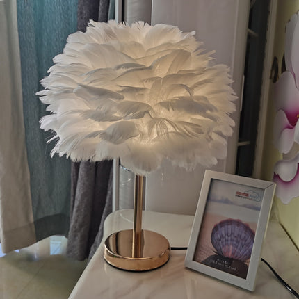 Nordic Feather Table Lamp with Gold Metal Stand