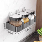 [3 gun gray spice jars + punch-free storage rack] gun gray four-piece set