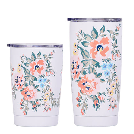 White Printed Stainless Steel Thermos Cup with Straw - 350–1000 mL