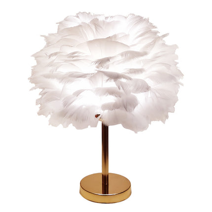 Nordic Feather Table Lamp with Gold Metal Stand