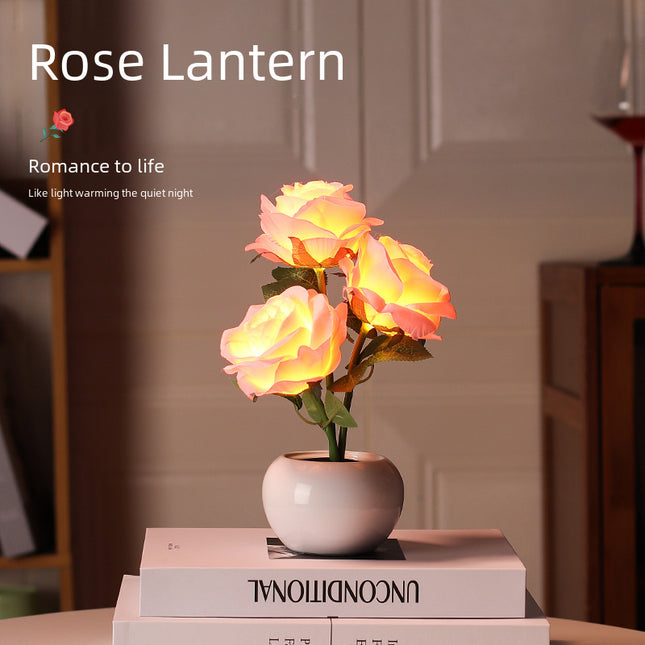 Ceramic Rose Night Light with Ambient Lighting