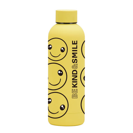 Yellow Smiley Stainless Steel Thermos Cup with Straw - 500–1000 mL