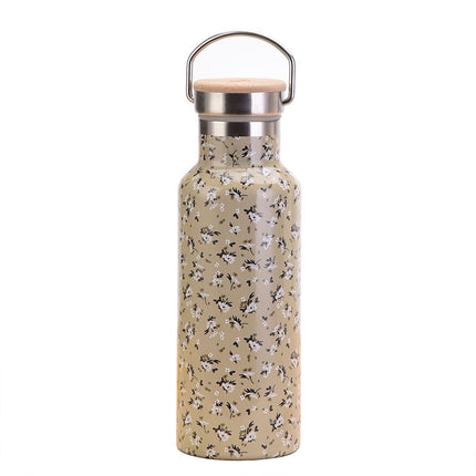 500 mL Printed Stainless Steel Thermos Bottle with Bamboo Lid