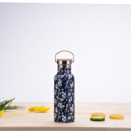 500 mL Printed Stainless Steel Thermos Bottle with Bamboo Lid