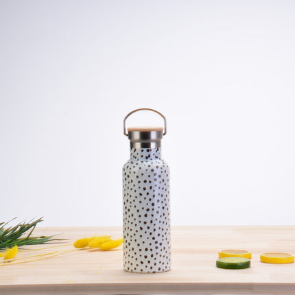 500 mL Printed Stainless Steel Thermos Bottle with Bamboo Lid