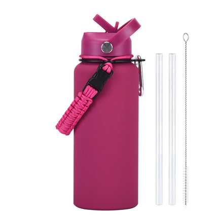1 L Stainless Steel Thermos Bottle with Straw and Braided Strap