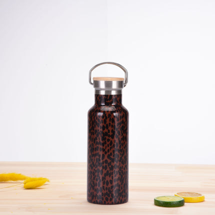 500 mL Printed Stainless Steel Thermos Bottle with Bamboo Lid