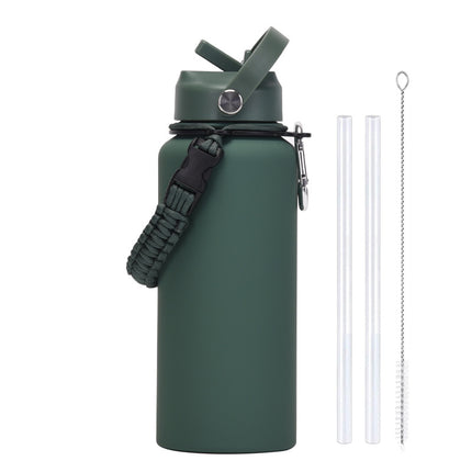 1 L Stainless Steel Thermos Bottle with Straw and Braided Strap