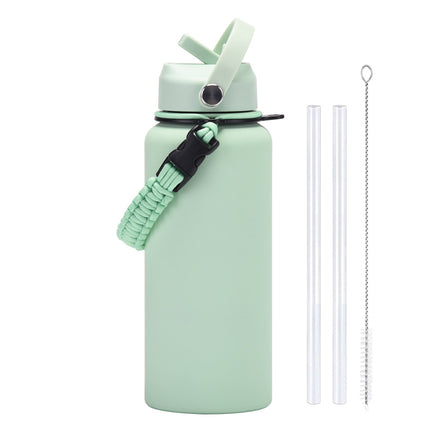 1 L Stainless Steel Thermos Bottle with Straw and Braided Strap