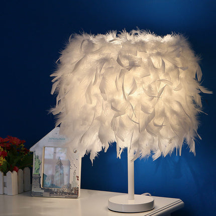 European Feather Table Lamp with Rose Heart Options