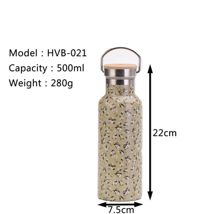 500 mL Printed Stainless Steel Thermos Bottle with Bamboo Lid