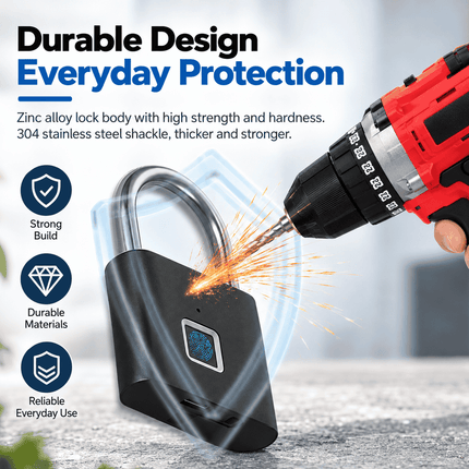 Smart Fingerprint Padlock with Bluetooth App Unlocking, USB-C & IP64 Protection