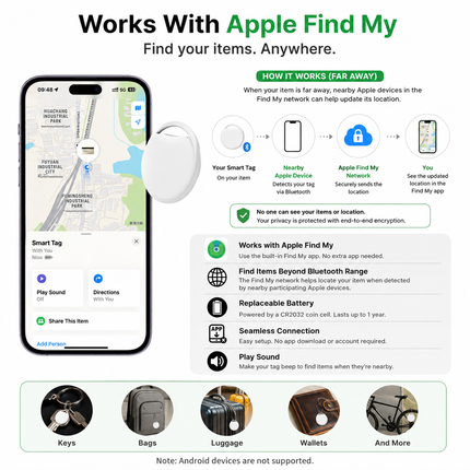 Smart Tag Bluetooth Item Tracker – Works with Apple Find My App