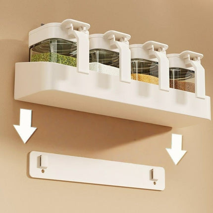 Kitchen Spice Rack for Home Use, Moisture-Proof Seasoning Box with Spoon, Wall-Mounted, No-Drill Cream-Style Storage Rack [SAMATIFY-CLEANED target=all_text]